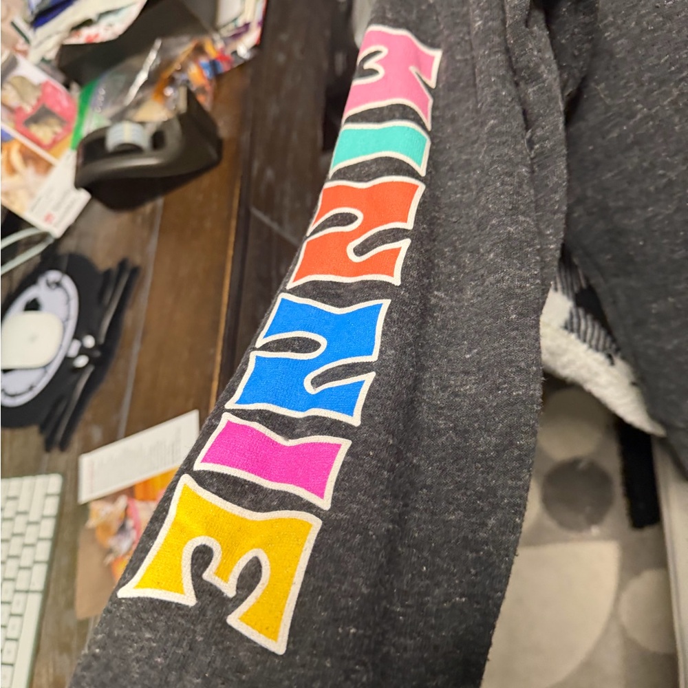 Neff Dark Gray Hoodie with Colorful Sleeve Letters